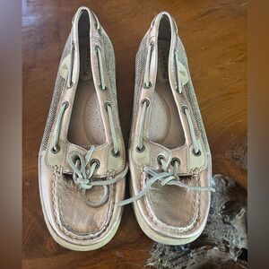 Sperry Topsiders Women’s 8 Shoes Rose Gold Leather Slip On Loafers